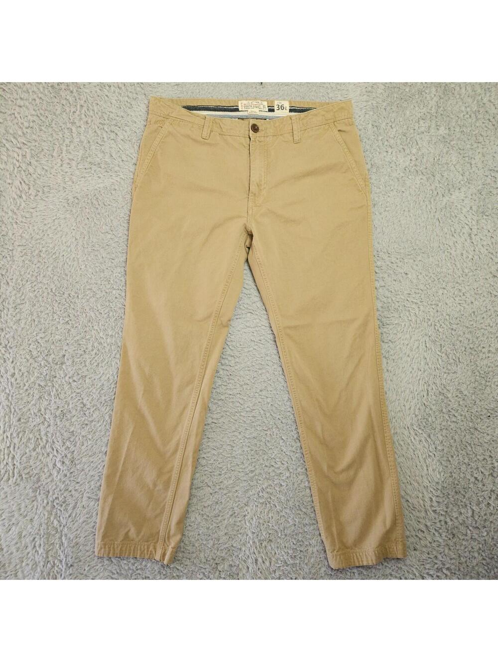 FAT FACE Coastal Chino Pants Khaki Men 36L (Fits 37-38x32) Modern Coastal Chino